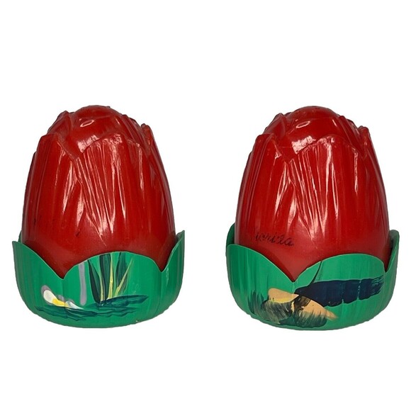 Vtg Jaydon Red Florida Corn Tulip Salt Pepper Shakers  Palm Tree Flamingo - Picture 5 of 7
